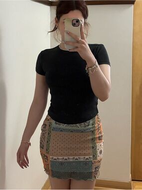 Patchwork Bandana Mini Skirt in Turquoise and Orange